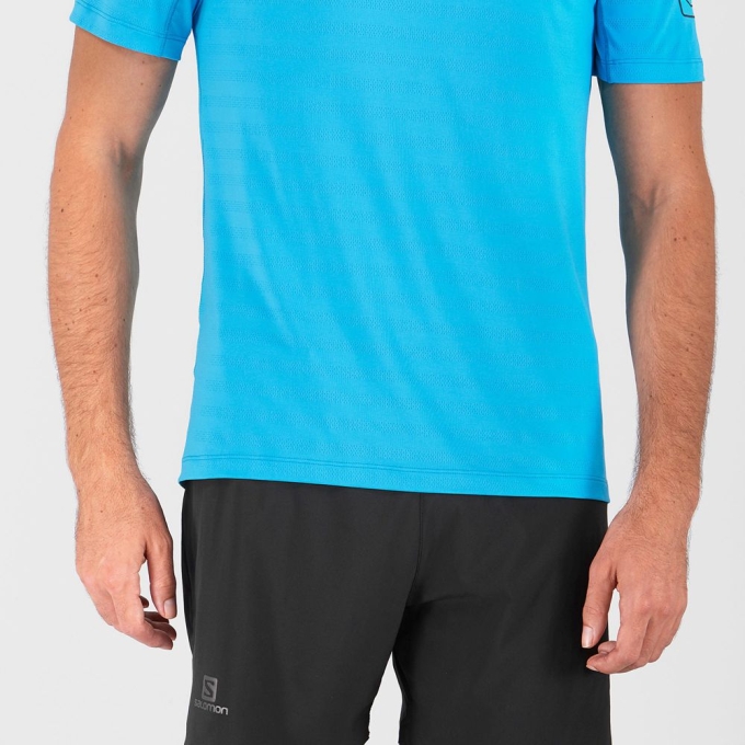 Turquoise Salomon OUTLINE New Trail Running Gear Men's T Shirts | AE-658OKXA