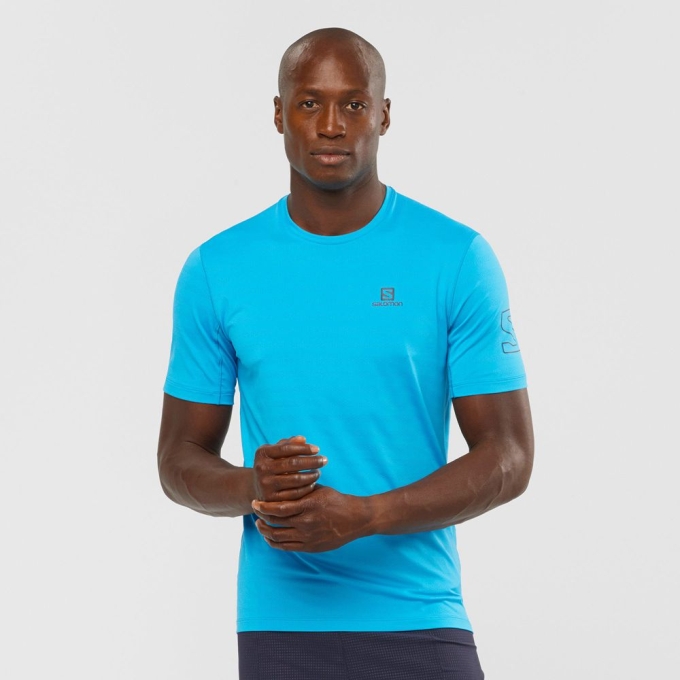 Turquoise Salomon OUTLINE New Trail Running Gear Men\'s T Shirts | AE-658OKXA