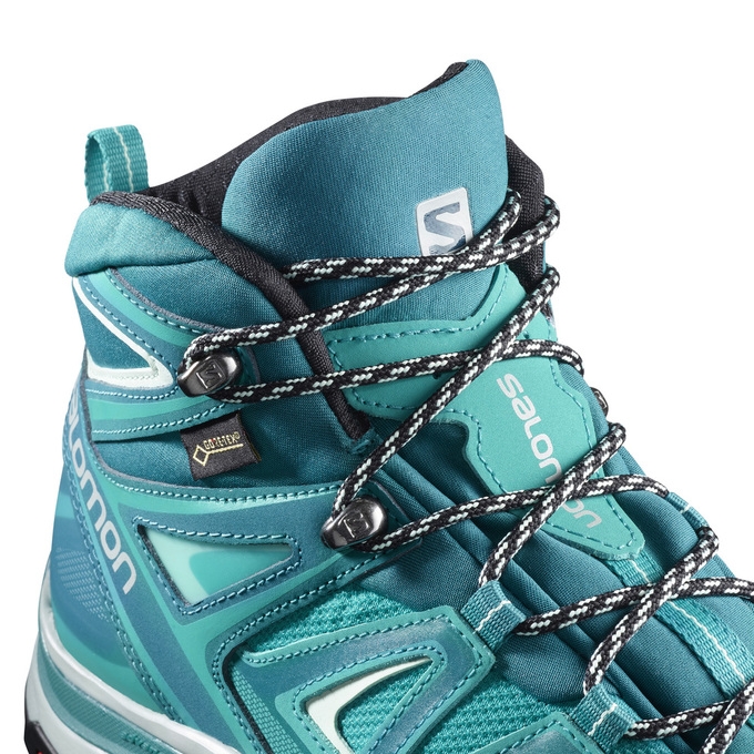 Turquoise Salomon X ULTRA 3 MID GTX W Women's Hiking Shoes | AE-196ZRDP