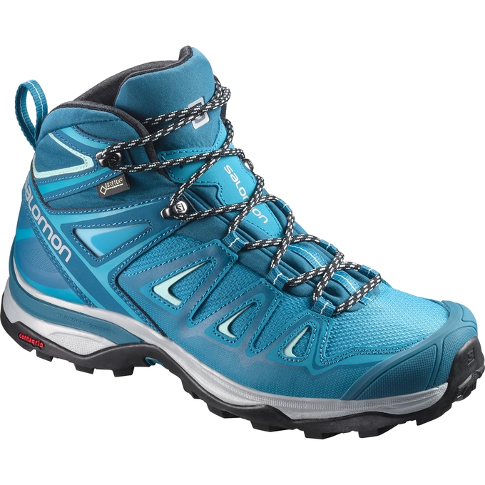 Turquoise Salomon X ULTRA 3 MID GTX W Women\'s Hiking Shoes | AE-196ZRDP