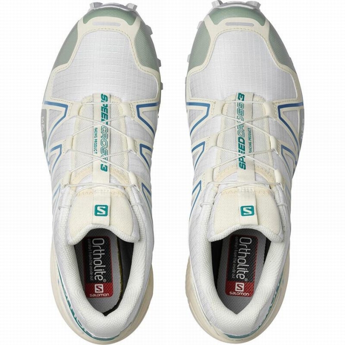 White / Light Turquoise Salomon SPEEDCROSS 3 Women's Trail Running Shoes | AE-196JXCS