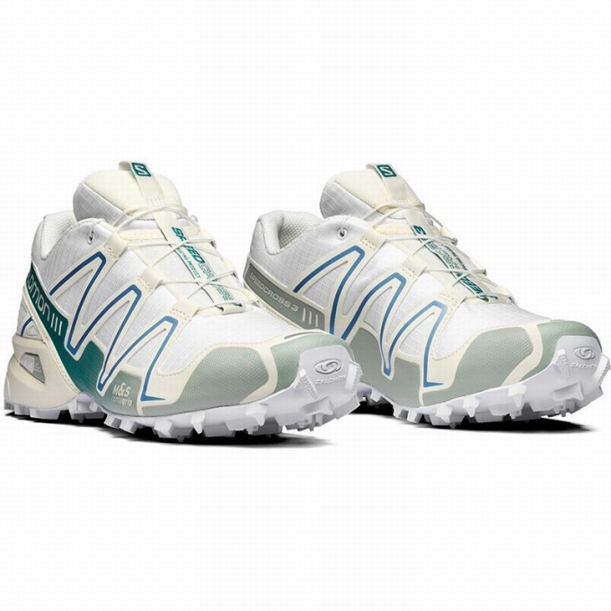 White / Light Turquoise Salomon SPEEDCROSS 3 Men's Trail Running Shoes | AE-539BOZS