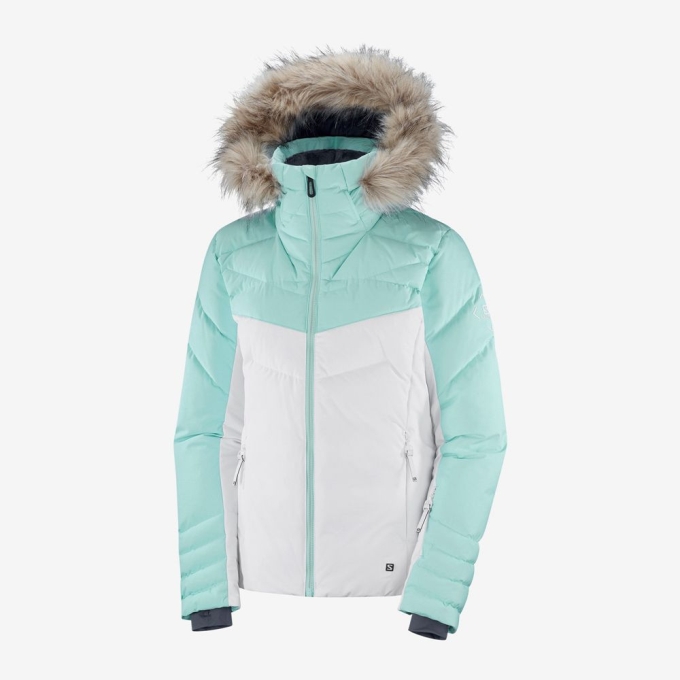 White / Mint Salomon WARM AMBITION W Ski Women's Jackets | AE-517AGKR