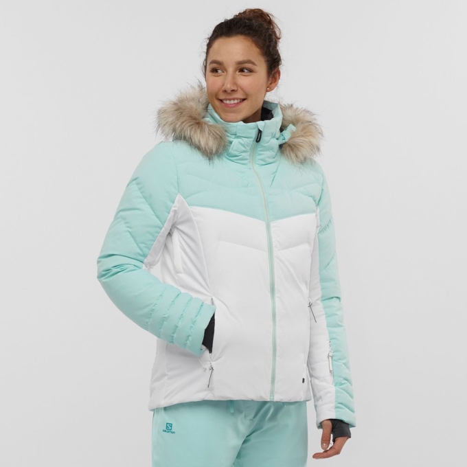 White / Mint Salomon WARM AMBITION W Ski Women\'s Jackets | AE-517AGKR