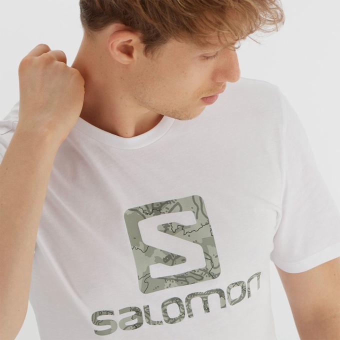 White Salomon OUTLIFE LOGO Short Sleeve Men's T Shirts | AE-034UMIX