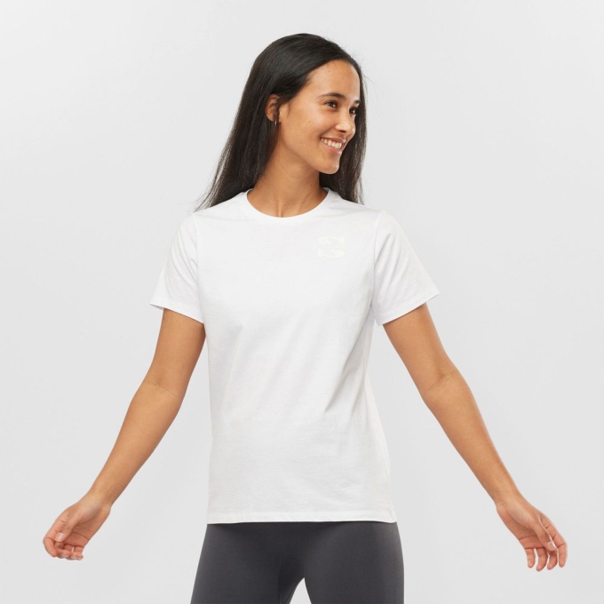 White Salomon OUTLIFE SMALL LOGO SS W Short Sleeve Women's T Shirts | AE-047OBUY