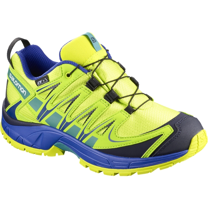 Yellow / Blue Salomon XA PRO 3D CSWP J Kids\' Trail Running Shoes | AE-974VSGI