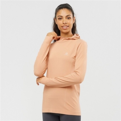 Beige Salomon ESSENTIAL SEAMLESS HOODIE Women's Midlayers | AE-354MDEI