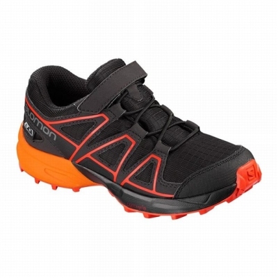 Black / Brown Salomon SPEEDCROSS CLIMASALOMON WATERPROOF Kids' Trail Running Shoes | AE-540VPNS