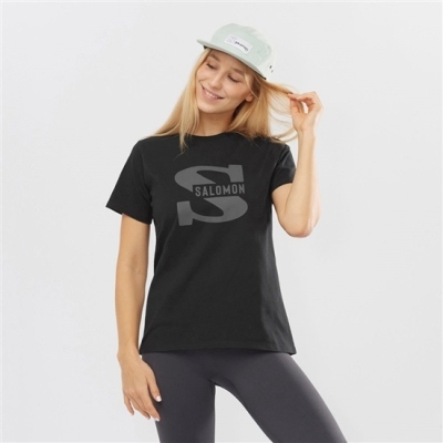 Black Salomon OUTLIFE BIG LOGO Short Sleeve Women's T Shirts | AE-183ESIN