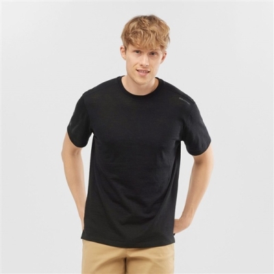 Black Salomon OUTLIFE MERINO SS M Short Sleeve Men's T Shirts | AE-873PAMJ