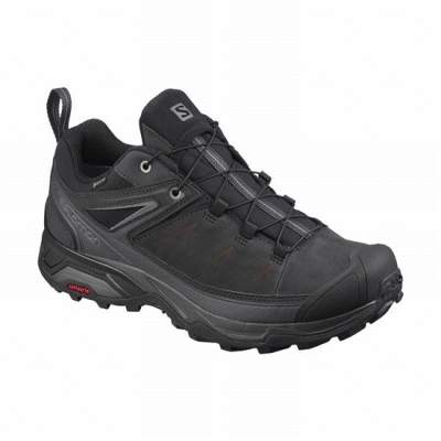 Black Salomon X ULTRA 3 LEATHER GORE-TEX Men's Hiking Shoes | AE-034REQS