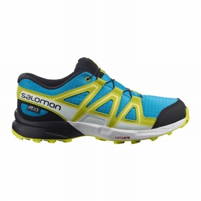 Blue / Green Salomon SPEEDCROSS CLIMASALOMON WATERPROOF Kids' Trail Running Shoes | AE-560UQAY