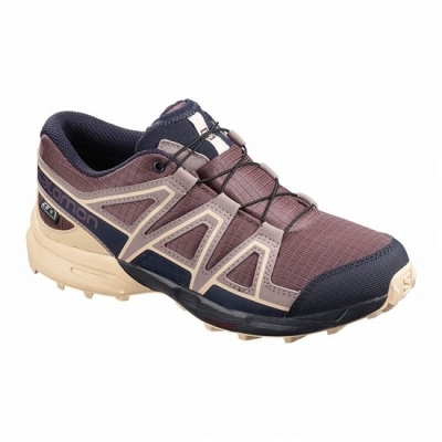 Burgundy / Blue Salomon SPEEDCROSS CLIMASALOMON WATERPROOF Kids' Trail Running Shoes | AE-523XMHD