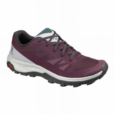 Burgundy / Green Salomon OUTLINE Women's Hiking Shoes | AE-965QLMJ