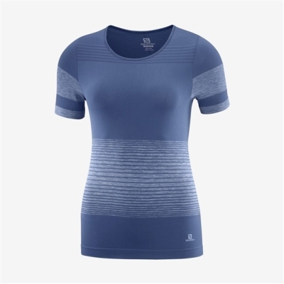 Dark Denim Salomon ESSENTIAL MOVE ON SEAMLESS Women's T Shirts | AE-361ULRX