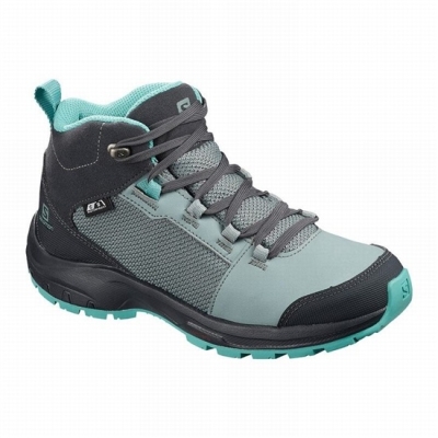 Green / Black Salomon OUTWARD CLIMASALOMON WATERPROOF Kids' Hiking Shoes | AE-694KQTW