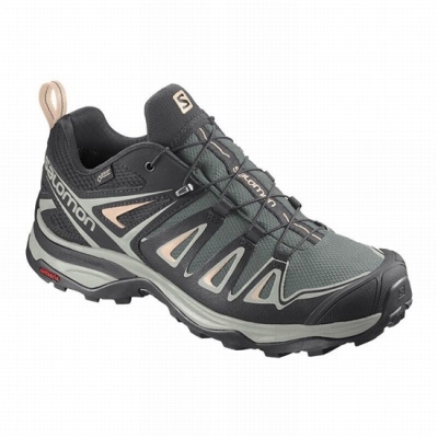 Green / Grey Salomon X ULTRA 3 GORE-TEX Women's Hiking Shoes | AE-893WUOC