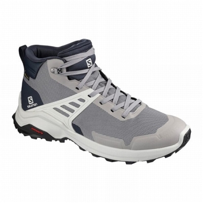 Grey / Navy Salomon X RAISE MID GORE-TEX Men's Hiking Shoes | AE-593MZJV