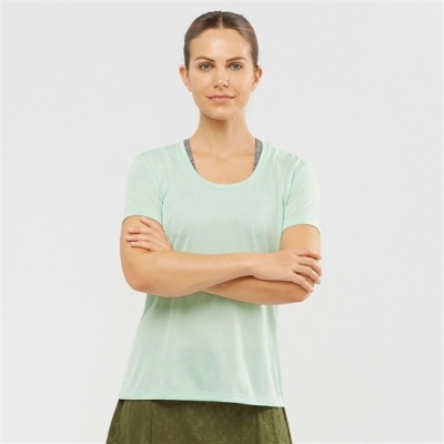 Light Blue Salomon AGILE Road Running Short Sleeve Women's T Shirts | AE-362MYFH