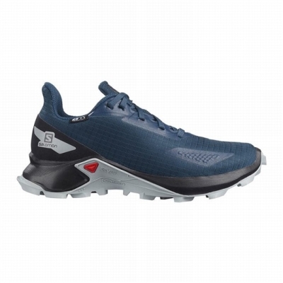 Navy / Black Salomon ALPHACROSS BLAST CLIMASALOMON WATERPROOF Kids' Trail Running Shoes | AE-471OJCY