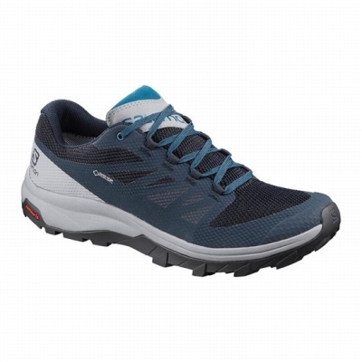 Navy / Blue Salomon OUTLINE GORE-TEX Men's Hiking Shoes | AE-581VJEZ