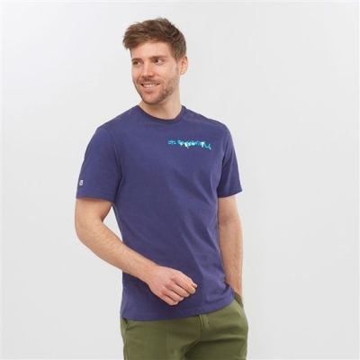 Navy Salomon OUTLIFE GRAPHIC DISRUPTED TYPE SS M Short Sleeve Men's T Shirts | AE-013RQVI