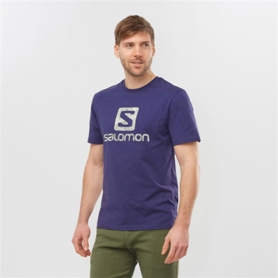 Navy Salomon OUTLIFE LOGO Short Sleeve Men's T Shirts | AE-703ZRDP