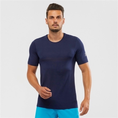 Navy Salomon SENSE SEAMLESS M Short Sleeve Men's T Shirts | AE-571HWDY