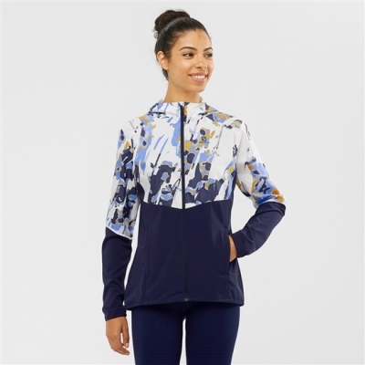 Navy / White Salomon AGILE WIND Women's Jackets | AE-651SYHW