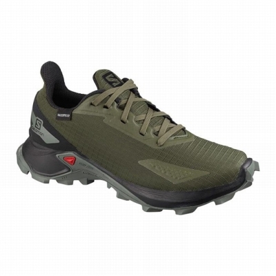 Olive / Black Salomon ALPHACROSS BLAST CLIMASALOMON WATERPROOF Kids' Trail Running Shoes | AE-086UWKZ