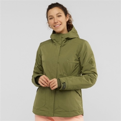 Olive Green Salomon SNOW REBEL Ski Women's Jackets | AE-294BIDQ