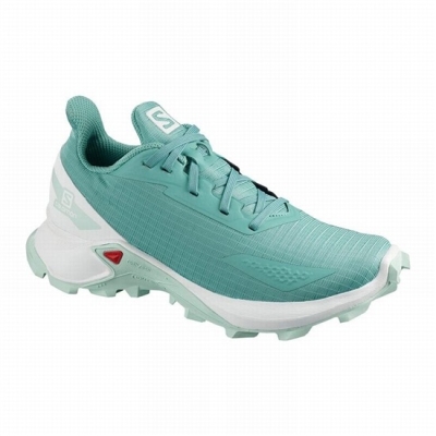 Turquoise / White Salomon ALPHACROSS BLAST Kids' Trail Running Shoes | AE-362UEAJ