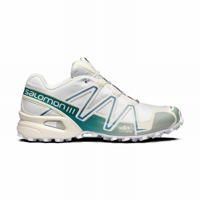 White / Light Turquoise Salomon SPEEDCROSS 3 Men's Trail Running Shoes | AE-539BOZS